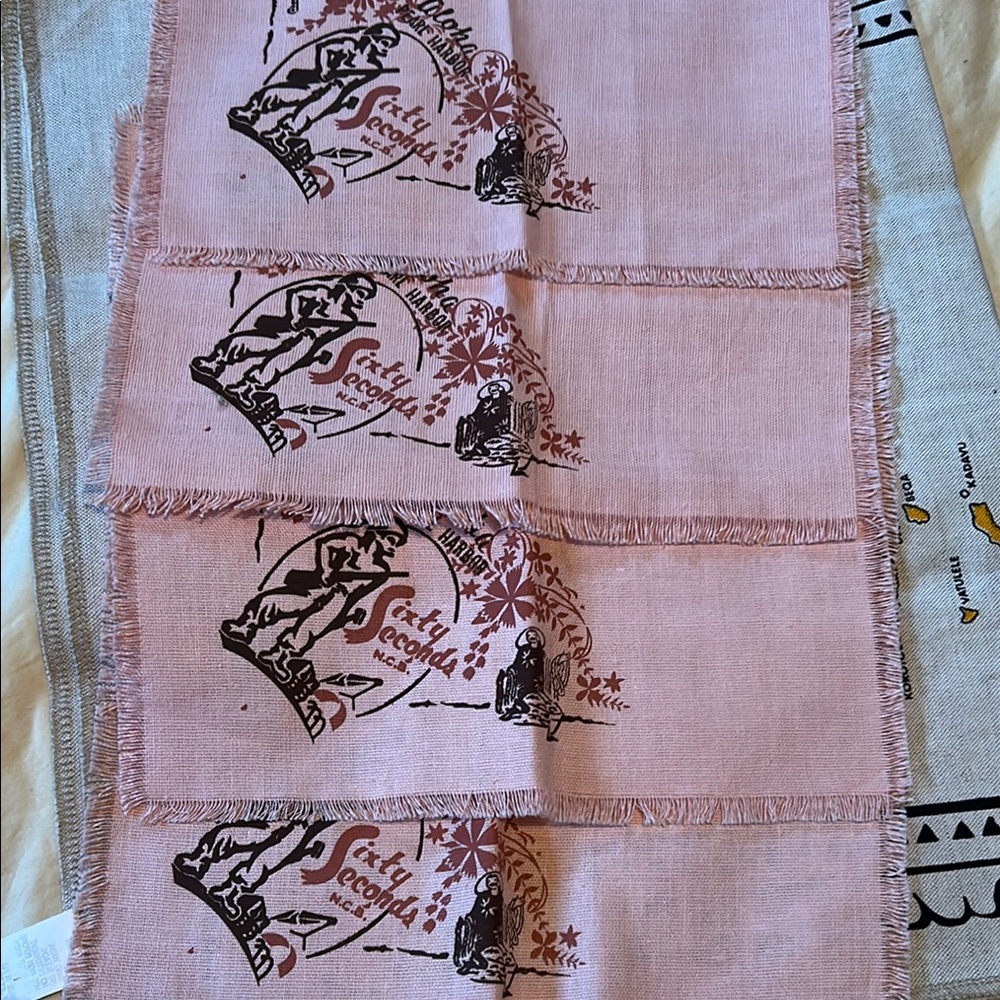 Pink Fringed Linen 4 Napkins from Aloha Pearl Harbor, vantage